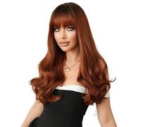 Lace Front Wigs Human Hair Wig, Women's Red Long Curly Hair, Full Head Cover, Fluffy And Wavy Bangs for Women