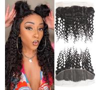 Lace Frontal Deep Wave 13x4 Ear to Ear Frontal HD Lace 14 Inch Brazilian Deep Curly Virgin Hair Extensions Pre Plucked Human Hair 150% Density Natural Black