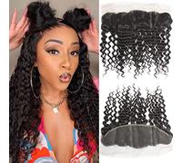Lace Frontal Deep Wave 13x4 Ear to Ear Frontal Lace 16 Inch Brazilian Deep Curly Virgin Hair Extensions Pre Plucked Human Hair Natural Black