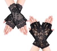 Lace Gloves for Women, 2PCS Ladies Half Finger Lace Gloves, Half Fingers Halloween Gloves, for 80'S 50'S Victorian Fancy Dress Accessories, Gothic Accessories, Breathable Sun Gloves, Steampunk Gloves