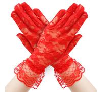Lace Gloves,Red Lace Gloves,Mesh Gloves,Lace Gloves For Women,Opera Gloves,Red Fishnet Gloves,Wedding Gloves,Halloween Lace Gloves,Women Gloves Short Lace Bride Gloves Cute,Floral Pu Gloves Party