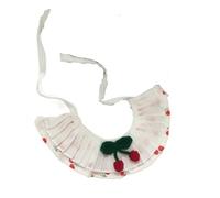 Lace Gradient Blue Pet Bow Tie with Bib, Adjustable Kitten Cat & Small Dog Neckwear, Elegant Frilly Collar Accessory for Bichon Frise, Wedding Photo Party(Pleated Red Cherry 6644,S)