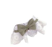 Lace Gradient Blue Pet Bow Tie with Bib, Adjustable Kitten Cat & Small Dog Neckwear, Elegant Frilly Collar Accessory for Bichon Frise, Wedding Photo Party(Tea Green Black Knot,S)