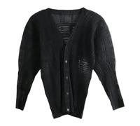 Lace Grid Pleats Shirt - male - Issey Miyake - Cardigans - Black - XL - Knitwear XL