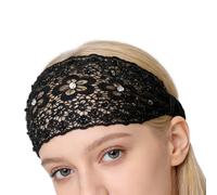 Lace Hair Band, Hair Accessories with Pearls and Floral Decorations, Wide Elastic Boho Headband, for Wedding, Formal Events, Travel, Holiday and