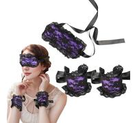 Lace Handcuffs Blindfold Set for Adult Play, ZEOABSY Hand Cuffs and Eye Mask with Comfortable and Soft Fabric, Restraints Set for Couples, SM Sex Toys Flirt for Women Men Extreme Love (Purple)