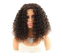 Lace Head Cover Faux Woman Center Parted Wig Small Curly Short Head Cover(Brown)