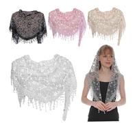 Lace Head Scarf, 4 PCS Mantilla Veils Catholic Triangle Floral Lace Head Coverings Scarf with Tassel Chapel Decorative Catholic Veils for Women Mass Wedding Bridesmaid