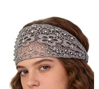 Lace Headband - Beaded Floral Pearl Wrap, Wide Elastic Boho Style with Elegant Detailing, Hair Accessory Soft Comfortable Fit, Women Fashion Accent Design, Wedding Travel Use for Daily Holiday Party