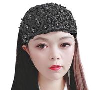 Lace Headband for Women with Elastic Floral Beads 25 cm - Bohemian Hair Accessory | Elegant Turban for the Head, Thin Crochet | Girl Headband Wedding Evening Casual, Consulte la descripción, Bamboo