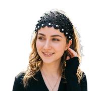 Lace Headband with Pearls Bohemian Style, Vintage Style with Eyelets, Elastic Band and Rhinestones, Decorative Wide Lace with Vintage Details - For Daily Life, Casual Outings, Roman Dating