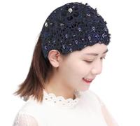 Lace Headband - Yarn Material, Vintage Pearl Detail, Wide Floral Design, Stretchable Fit | Elegant Hair Wrap with Boho Style for Gym Sports Yoga, Soft Hairband for Daily Wear Women Girls