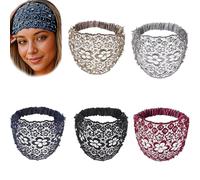 Lace Headbands for Women, 5Pcs Set Boho-chic Crystal & Pearl Embellished Wide Headbands for Women - Luxury Hair Accessories, Ideal for Weddings, Vacations & Daily Styling (Multi color)