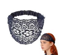 Lace Headbands - Women's Floral Beaded Wide Headband | Pearl Plum Blossom Openwork Beads Elastic Hair Accessory - Black Light Brown Blue Gray, Elegant Hair Band, Party, Wedding, Daily Wear