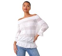 Lace Insert Frill Bardot Top Roman Cream 16