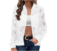 Lace Jackets for Women UK Clearance Stand Collar Zip Up Mesh Sheer Bomber Jacket Ladies Elegant Sexy Floral Lace Jackets Motocycle Baseball Jacket Moto Bike Coat Cardigans