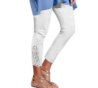 Lace Leggings for Women 2024 Trendy Plus Size High Waist Capri Cropped Leggings Stretch Tights Holiday Beach Yoga Pants Tempo Pants (White, XXL)