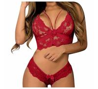 Lace Lingerie Set for Women 2 Piece Bra and Panty Sets V Neck Corset Tops Nightwear Plus Size Lingerie Corset Lace Floral Bralette Bra Two Piece Underwear Sleepwear