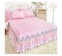 Lace Lotus Leaf Lace Bed Skirts Solid Color White Pink Bedspread Bed Cover Non-Slip Sheets Without Pillowcase(01,180x220cm 1pcs)