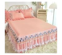 Lace Lotus Leaf Lace Bed Skirts Solid Color White Pink Bedspread Bed Cover Non-Slip Sheets Without Pillowcase(02,180x220cm 3pcs)