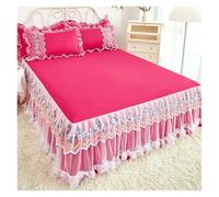 Lace Lotus Leaf Lace Bed Skirts Solid Color White Pink Bedspread Bed Cover Non-Slip Sheets Without Pillowcase(08,120x200cm 1pcs)