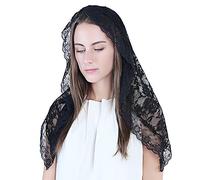 Lace Mantilla Catholic Chapel Veil Head Covering for Church Latin Mass, Black, Medium