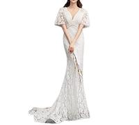 Lace Mermaid Beach Wedding Dresses Bridesmaid Prom Dress with Long Train Long Maxi Bridal Gowns Formal Evening Party Dress