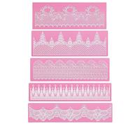 Lace Mold for Cake Decorating, Beasea 4pcs Silicone Lace Mats for Cakes, Pink Fondant Lace Molds Silicone Tools Flower Pattern Molds Embossed Sugar Craft Tools