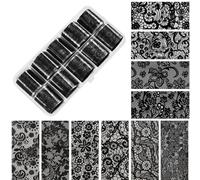 Lace Nail Film - Easy Application & Elegant Finish | Black/White Sticker Set with Storage Box | for Women Girls Home Salon Travel 10 Rolls of Lace Nail Stickers