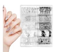 Lace Nail Stickers | 10 Rolls Black White DIY Flower Manicure Decorations,Nail Lace Transfer Stickers - for Home, Salon, Workshop, DIY Enthusiasts, Technicians, Beginners