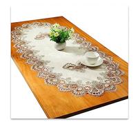 Lace Oval Table Runner Embroidered Tablecloth Lace Doily Oval Blanket Towel for Living Room Cabinet Coffee Table 60 x 120 cm, Grey