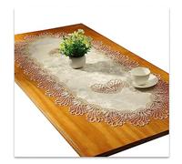 Lace Oval Table Runner Embroidered Tablecloth Lace Doily Oval Blanket Towel for Living Room Cabinet Coffee Table 60 x 120 cm, Champagne