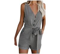 Lace Overlay Womens Pocket Casual Sleeveless Neck Bow Wide Jumpsuits Rompers V Shorts Shorts Women's Jumpsuit Petite Jumpsuits Women Dressy Grey