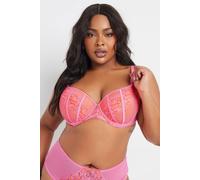 Yours Curve Contrast Lace Padded Plunge Bra - Women's - Plus Size Curve Pink