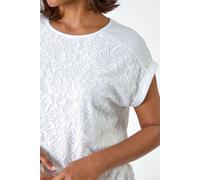 Roman Originals Lace Panel Stretch Jersey Top for Women UK - Ladies Everyday Holiday Spring Summer Round Neckline Comfy Soft Evening Vacation Work Party - Ivory - Size 12