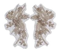Lace Patch 1Pair Multi-Color Hand-Sewn Glass Drill Mirror Flowers Sparkling Rhinestone Coats Waistbands Shoulders Wedding Dress DIY Patch(Silver)