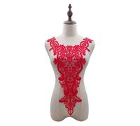 Lace Patch 1PCS Embroidered 3D Flowers Lace Embroidery Patches DIY Collar Neckline Decorate Wedding Dress Sewing Craft Supplies(Red)