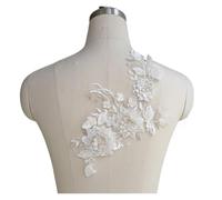 Lace Patch Handmade Beaded Lace Accessories for Wedding Dance Wear, 3D Flowers, Off-White Silver(1piece)