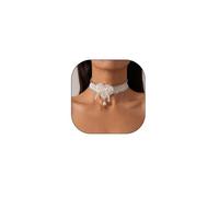 Lace Pearl Choker Necklace White for Women Bow Bowknot Pearl Choker Necklace Teardrop Pearls Lace Necklaces Cute Lolita Gothic Jewelry Gifts, Middle, Plastic, No Gemstone