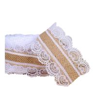 Lace Printed Ribbon 2.5cm Jute Burlap Ribbons with White Lace Trim DIY Handmade Crafts 5M Fabric Wedding Party Decoration for Sewing(Color 01)