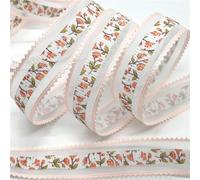 Lace Printed Ribbon Flowers Printed Embossed Ribbon for Handmade Craft Scrapbook Easter Marriage Party Wedding Floral Packing Decorate(Color-01)