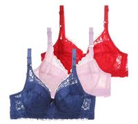 Lace Push Up Bras for Women Multipack Womens Adjustable Straps Full Coverage Underwired Wired Ultra Thin Soft Breathable Floral Underwear Sheer Padded Everyday Comfortable Plunge Bra