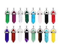 Lace Quartz Stone Hexagonal Shape Crystal Pendant Ball Gem Stone, 16 Pieces with Storage Bag, 16 Colours