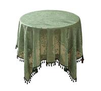 Lace Round Tablecloth for Square/Round Tables 55 x 55 Inch Farmhouse Branch Leaf Jacquard Table Cloth with Tassels Washable Boho Wedding Baby Shower Table Cover
