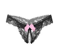 Lace Sexy Ladies Panties for Women Pearl Sheer Cheeky Underwear Cute Crotchless Soft Thongs G String Tangas Eversoft Hipsters Black