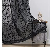 Lace Sheer Curtains for Living Room Bedroom Leaf Buds Patterned Window Curtain Panels Filtering Privacy Protection Sheer Window Drapes for Garden Yard Rod Pocket, 52"W x 72"L x 2, Black
