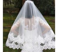 Lace Short Edge Wedding Veil with Metal Combs Ivory White Tulle Bridal Veil Elegant 2 Layers Bridal Veil with Sequins (Ivory)
