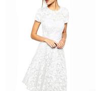 Lace Short Sleeve Dress with Round Neck for Women, Made of Polyester, Suitable for Multiple Seasons and Casual Use (XXL White)