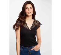 Morgan Short-Sleeved Lace T-Shirt, Black, UK 6-8
