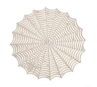 Lace Spider Web Round Tablecloth for Halloween, Multi Use Design Suitable for Tables, Fireplace Mantle, and Candle Covers (Silver)